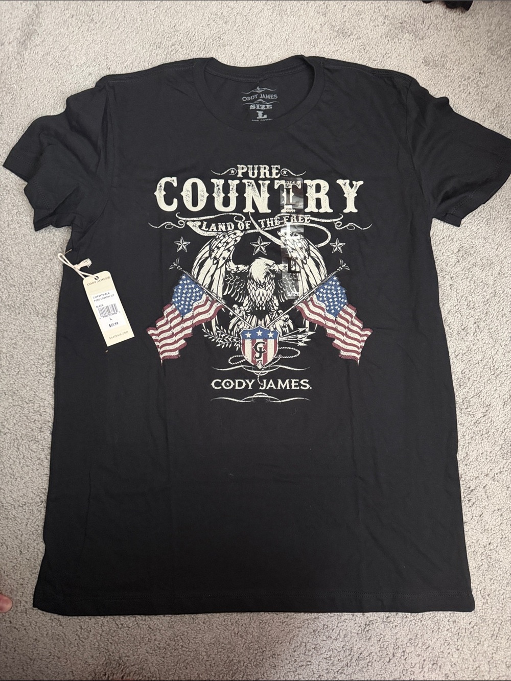 Cody James Black 'Pure Country' Graphic Tee with Flags